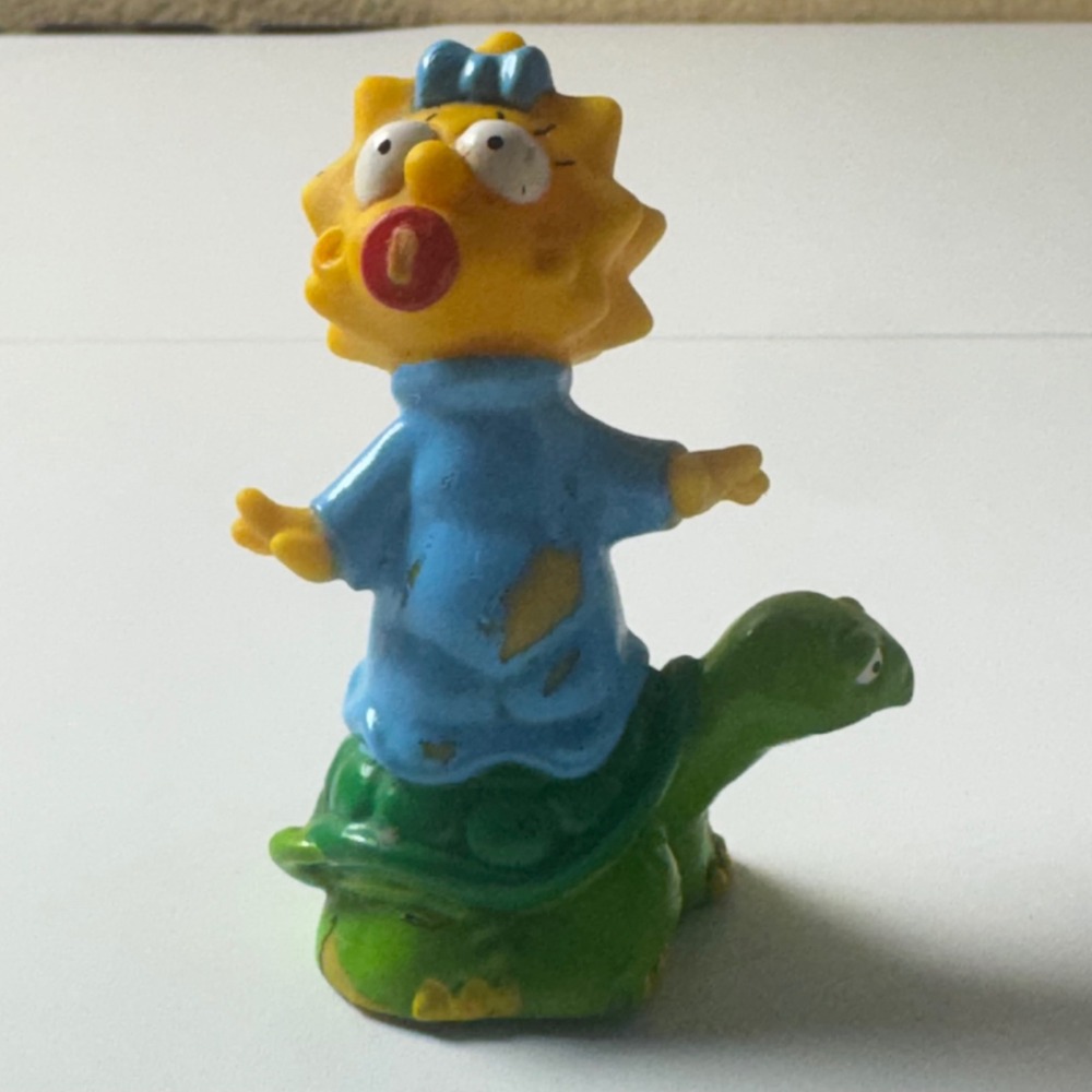 Vintage 1990 Maggie Simpson Riding Turtle PVC Figure Matt Groening Toy 2.25in